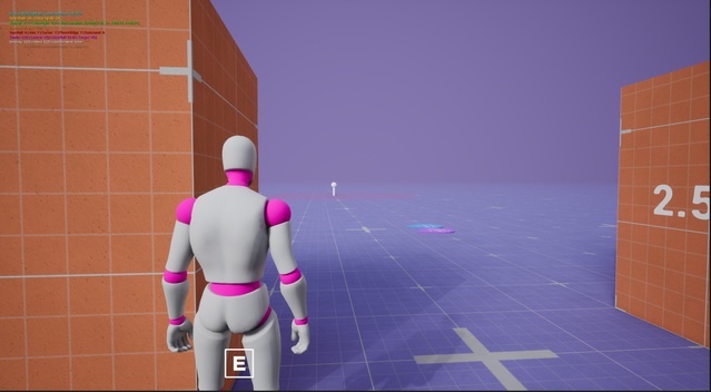 Character peeking around an outside corner with the corner transition prompt visible