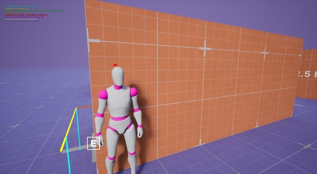 Standing full cover pose against a 2.5m wall, with wall normal and target debug lines